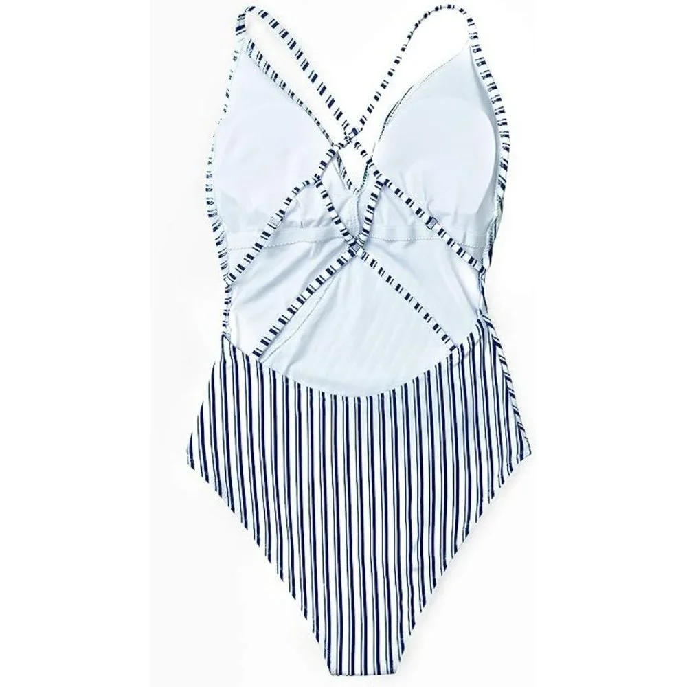 Cupshe Simple Living Striped Strappy Back One Piece Swimsuit L - Picture 2 of 2